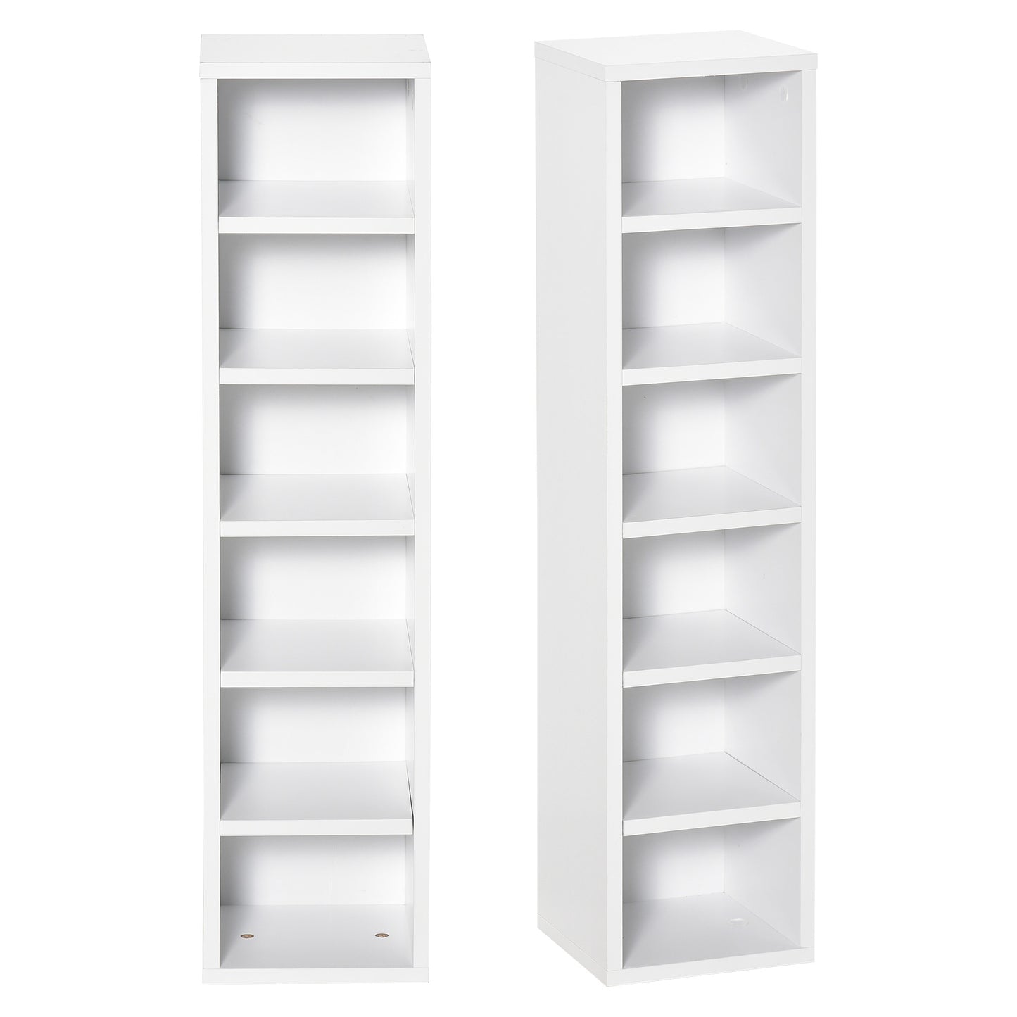 Bookcase CD shelf set of 2 pieces with 12 wooden shelves, 21x19.2x88.3 cm, White