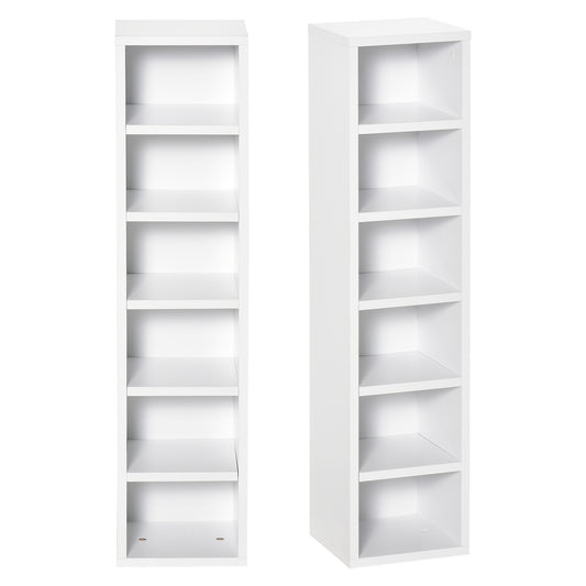 Bookcase CD shelf set of 2 pieces with 12 wooden shelves, 21x19.2x88.3 cm, White