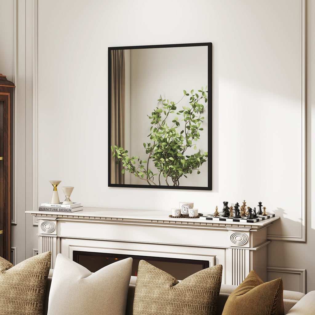 HOMCOM Rectangular Wall-Mounted Bathroom Mirror with Hooks, Glass and MDF Bedroom Mirror, 70x90 cm, Black