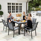 Outsunny Garden Set with 6 Stackable Chairs and Rectangular Dining Table, Light Grey