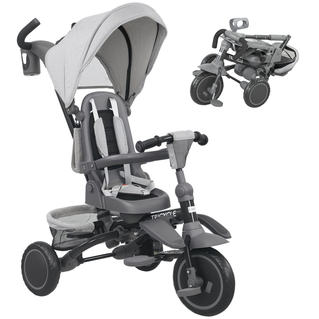 AIYAPLAY 6-in-1 Children's Tricycle with Push Handle and Swivel Seat, 111.5x52x98 cm, Grey