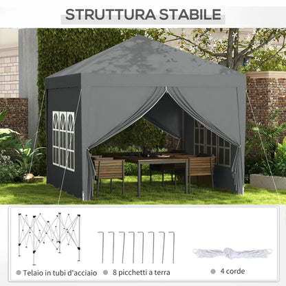 3x3m Folding Outdoor Gazebo with 4 Side Panels, Steel and Oxford Fabric Light Grey