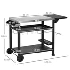 Outsunny Barbecue Cart with Folding Stainless Steel Table, 2 Wheels and Accessories, 125x65x84 cm, Black