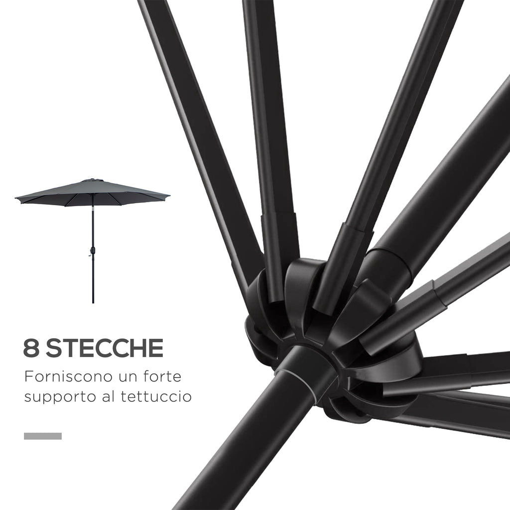 3x2.5 m Tilting Garden Umbrella with Crank Handle, Metal and Polyester, Dark Grey