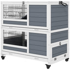 Cozy 2-Tier Indoor Wooden Hutch with Wheels, Removable Trays & Fun Ramps - Grey - Borgè