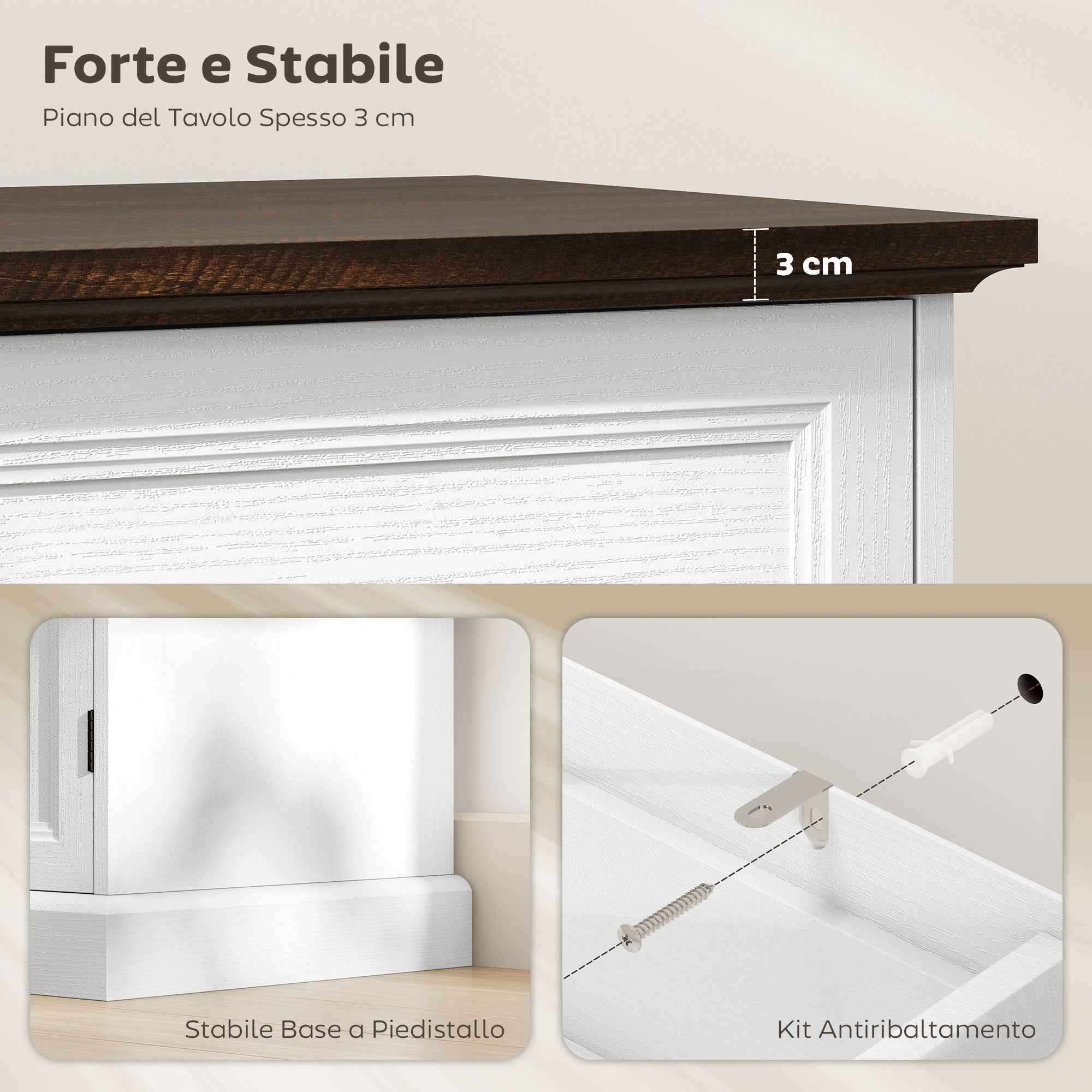 HOMCOM Vintage Style Kitchen Sideboard with 4 Drawers and 2 Cabinets with Adjustable Shelves, 147x40x87, White Wood