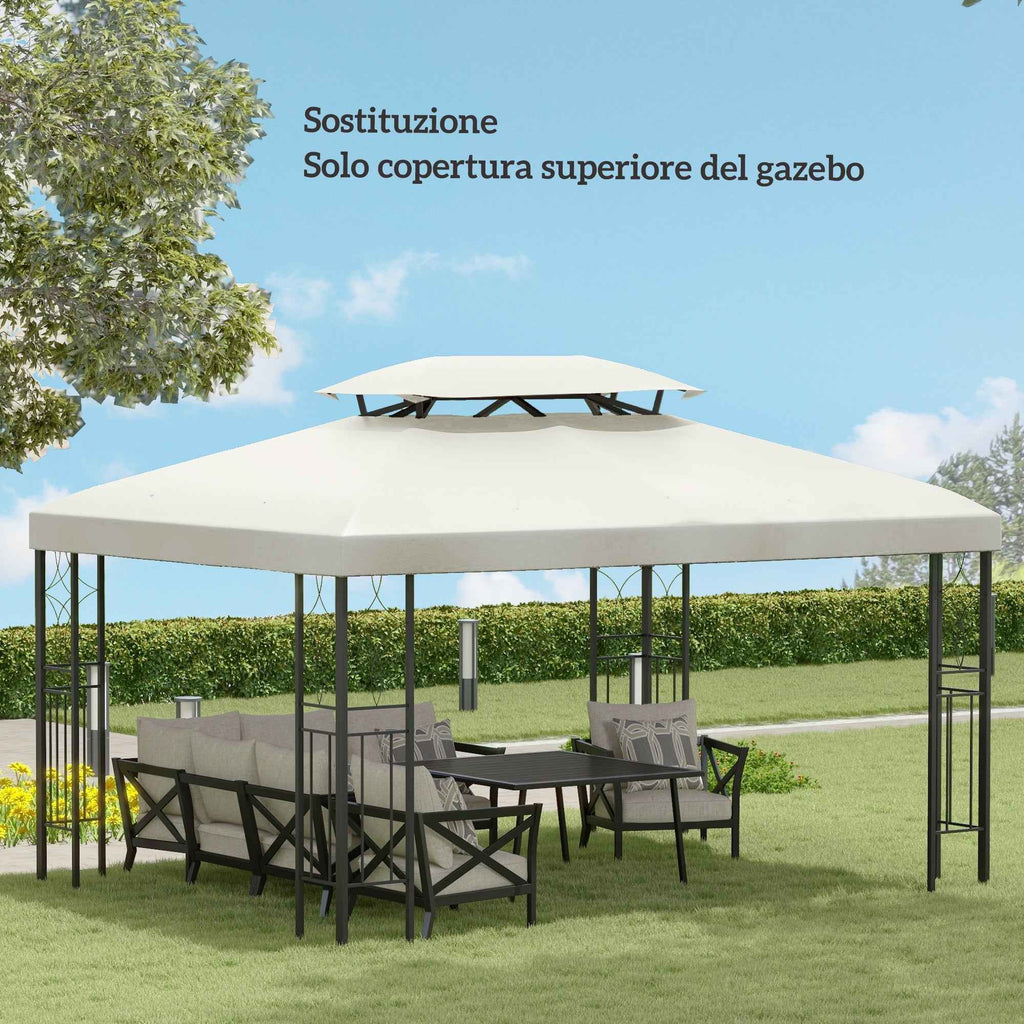 Outsunny 3x4m Waterproof Polyester Garden Gazebo Cover Replacement Roof, Beige