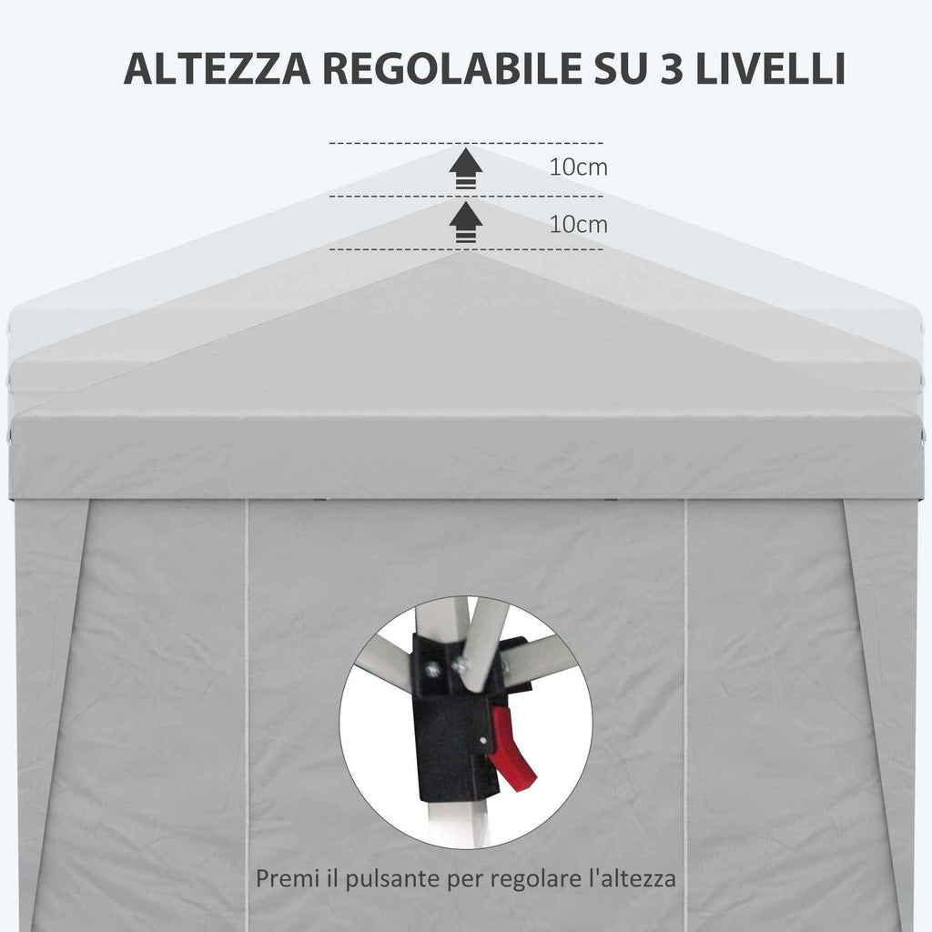 Outsunny 3x3 m Folding Gazebo with Adjustable Height and Windows, in Steel and Oxford Fabric, Light Grey