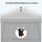 Outsunny 3x3 m Folding Gazebo with Adjustable Height and Windows, in Steel and Oxford Fabric, Light Grey