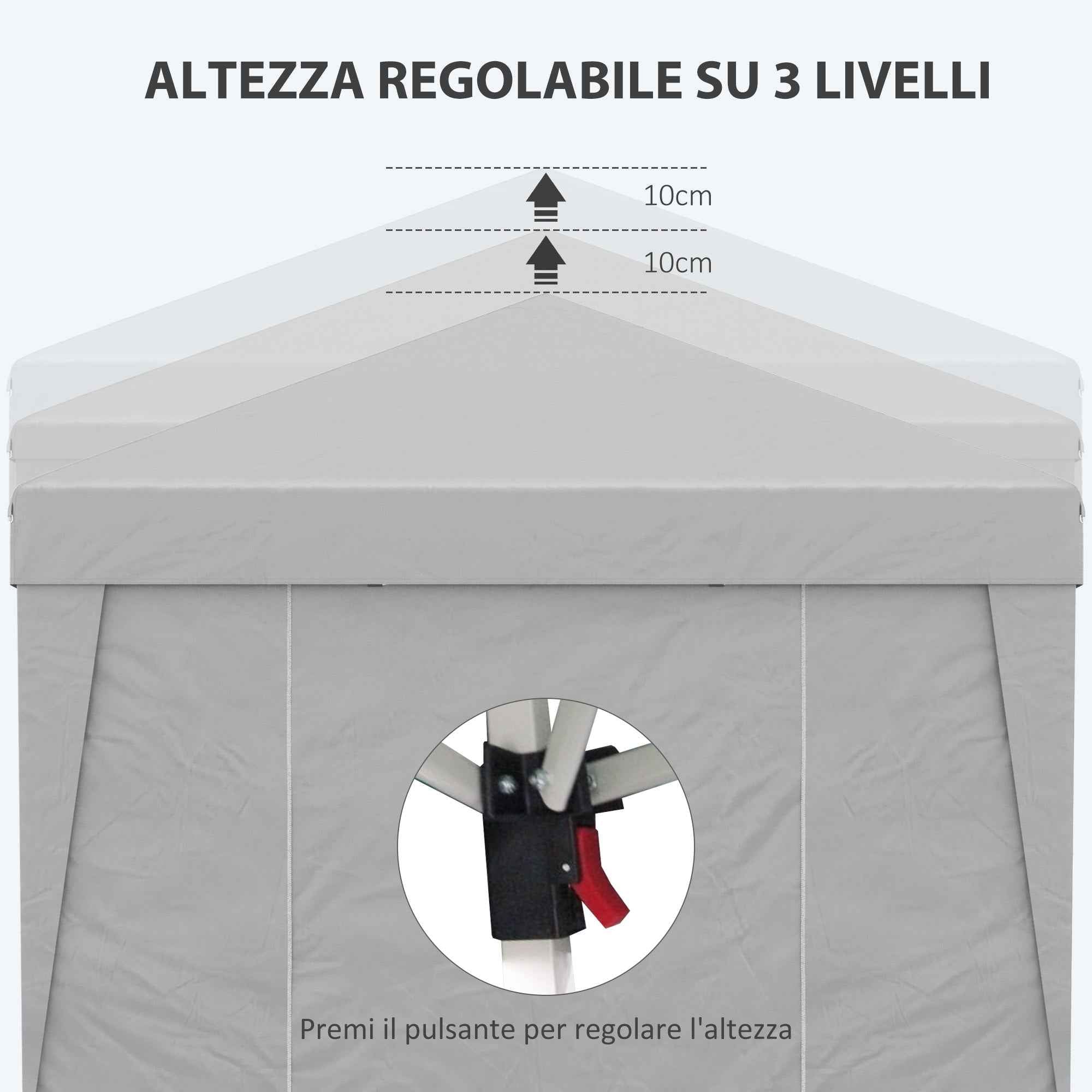 Outsunny 3x3 m Folding Gazebo with Adjustable Height and Windows, in Steel and Oxford Fabric, Light Grey