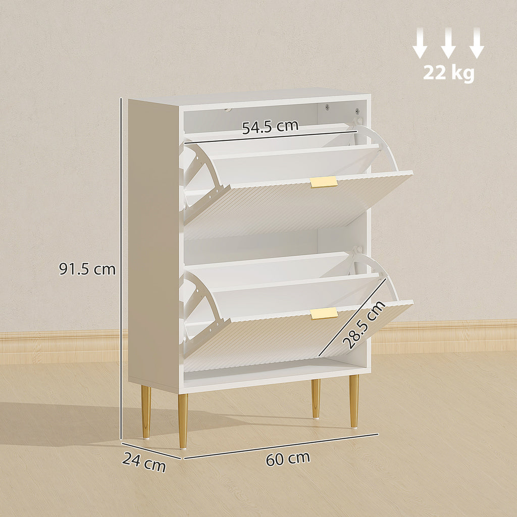Slim Shoe Rack for 12 Pairs of Shoes with 2 Drop-Down Drawers and Adjustable Shelves, 60x24x91.5 cm, White