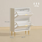 Slim Shoe Rack for 12 Pairs of Shoes with 2 Drop-Down Drawers and Adjustable Shelves, 60x24x91.5 cm, White