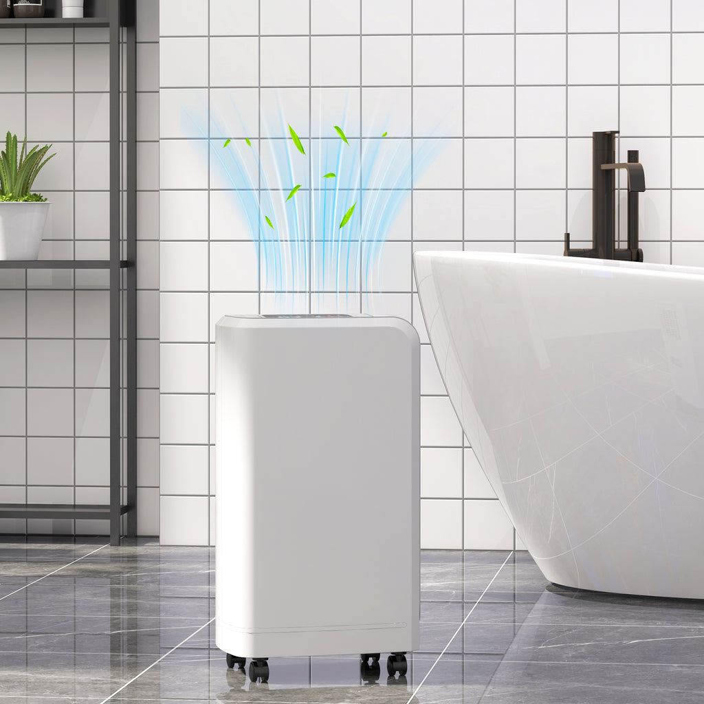 12L Portable Touch Dehumidifier with Drain Hose, Timer and Filter, in ABS, 28x18x50.6 cm, White