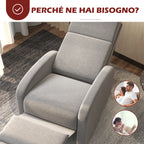 160° Reclining Armchair in Linen Effect Fabric with Square Armrests, 64x86x102 cm, Grey - Borgè