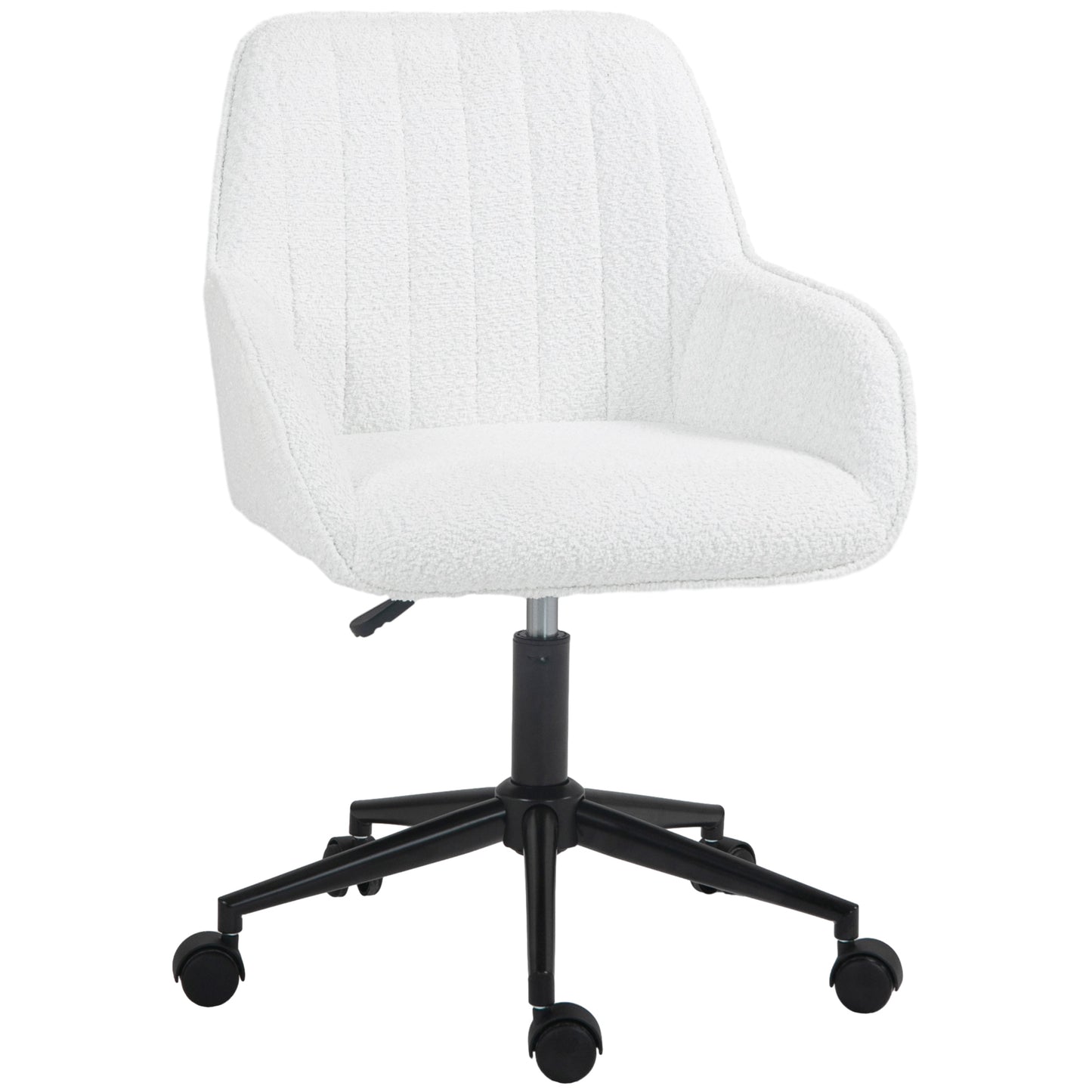 HOMCOM Fabric Office Chair with Adjustable Height, Swivel Seat and Wheels, White - Borgè