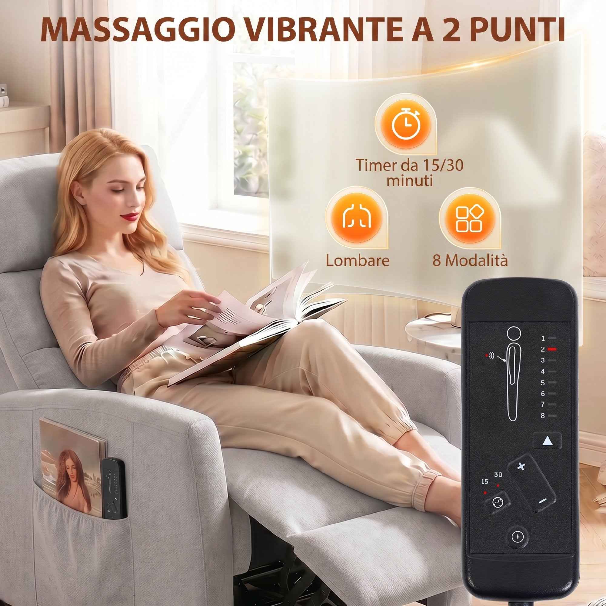 HOMCOM 160° Reclining Massage Chair with Footrest and Remote Control, 66x91x108 cm, Light Grey Chenille