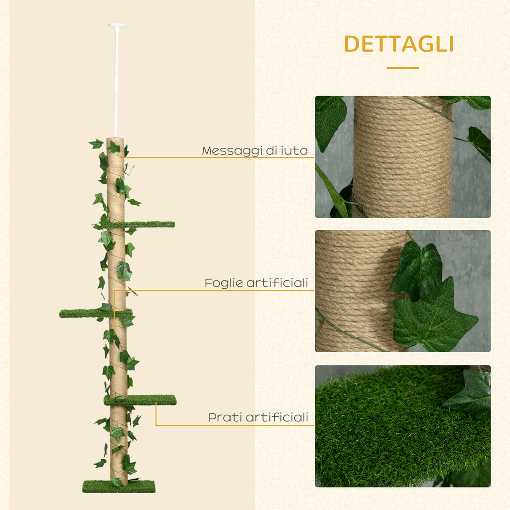 Cat Tree with Adjustable Tension Rod, 202-242 cm, Ceiling Mount, Green