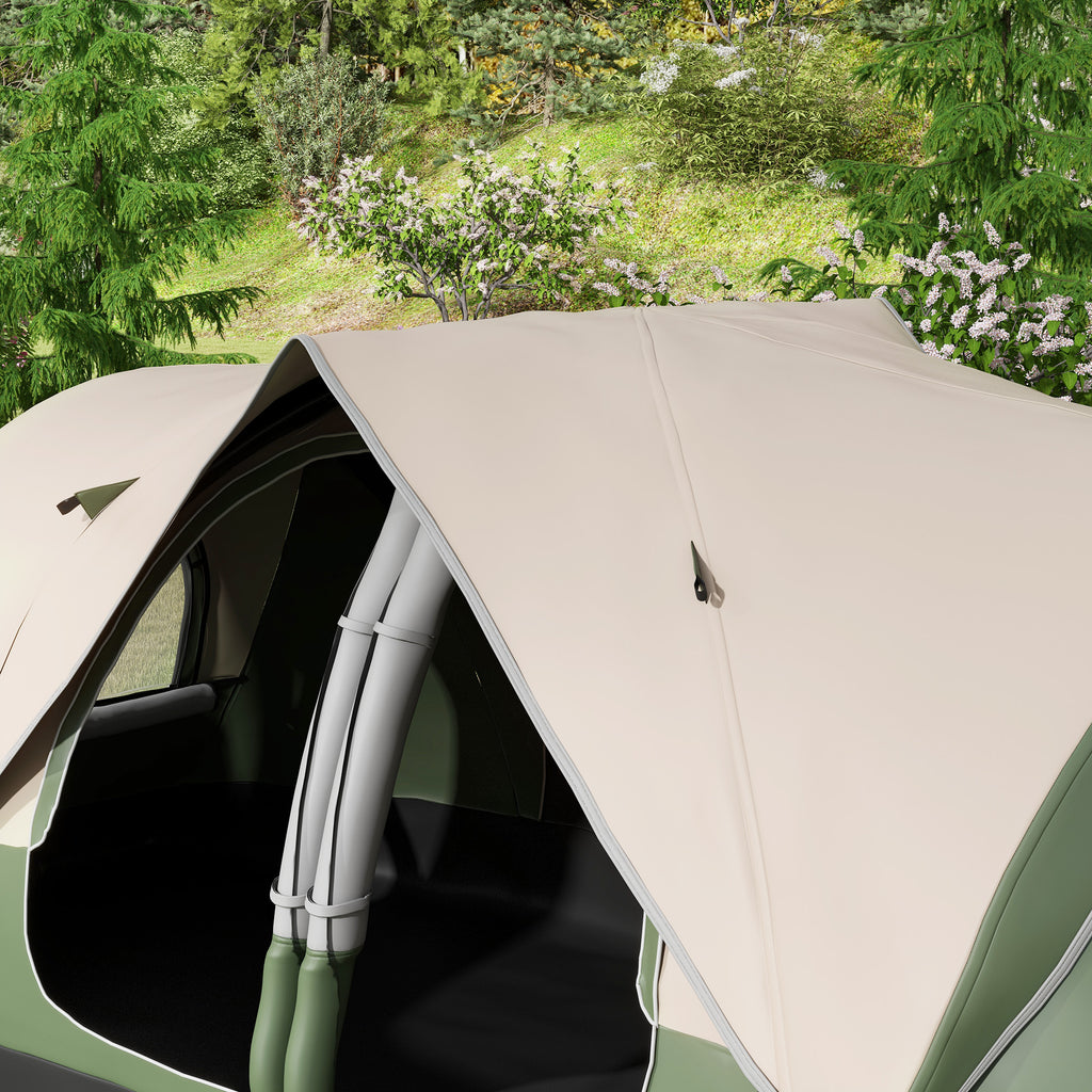 6 Person Camping Tent with 2 Separate Rooms, Polyester and Fiberglass, 450x215x180 cm, Dark Green