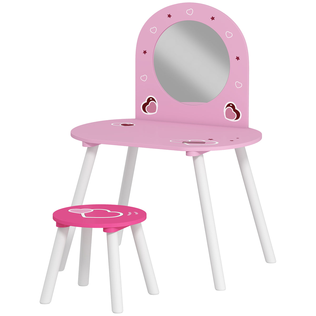 AIYAPLAY Girls' Makeup Vanity Set with Stool, Shatterproof Mirror, Heart Design, Pink