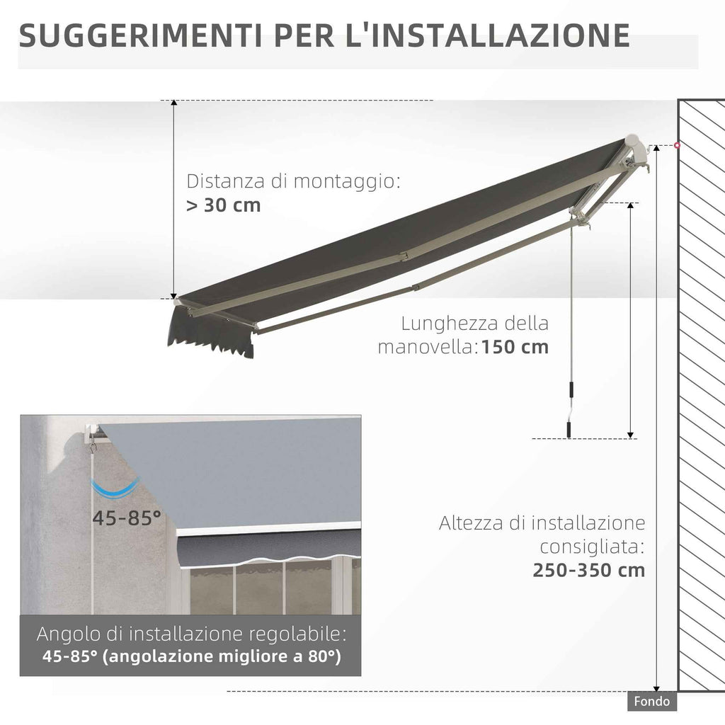 Outsunny 3x2.5m Roller Awning for Doors and Windows, in Aluminum and Anti-UV Polyester, Gray