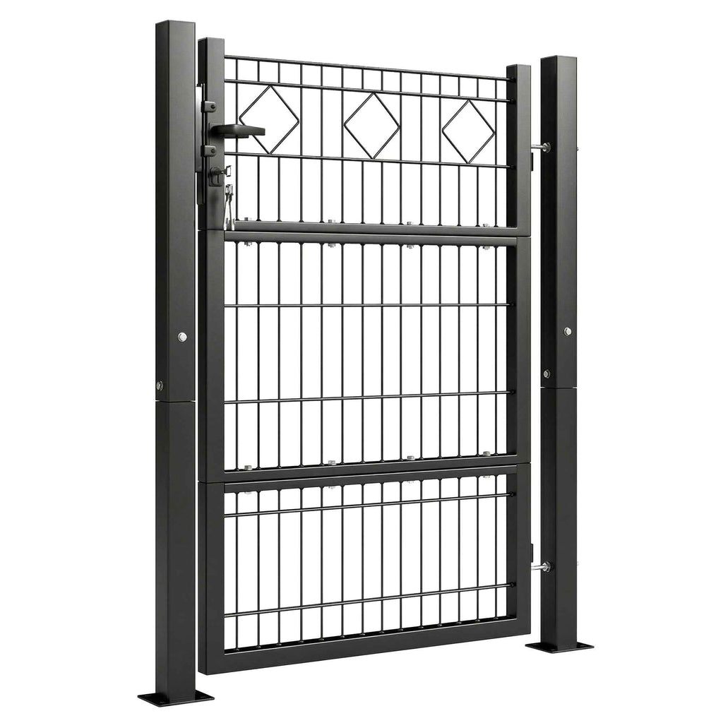 Outsunny Gate 100x131 cm, Galvanized Metal, Lock, Keys, Handle, 2 Posts