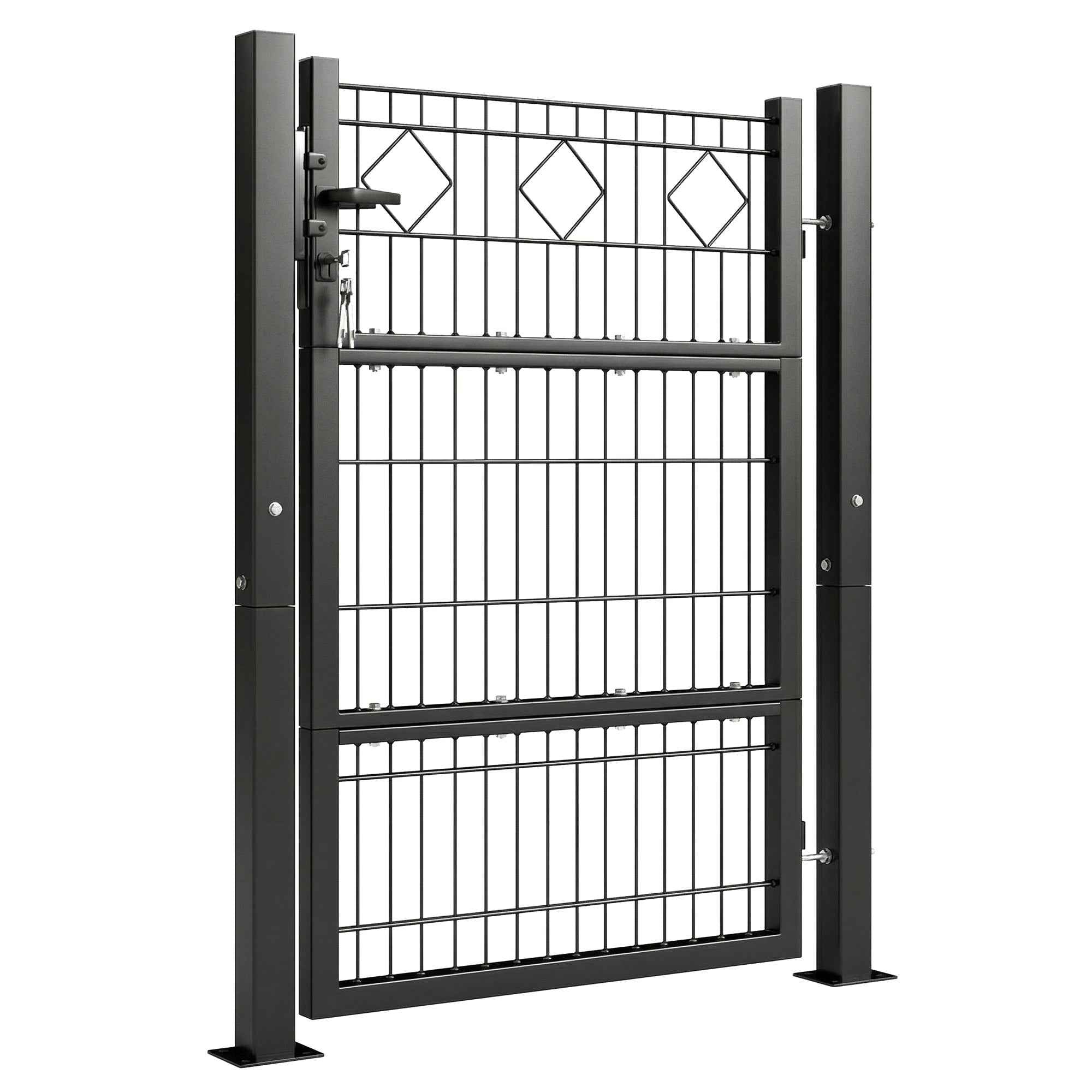 Outsunny Gate 100x131 cm, Galvanized Metal, Lock, Keys, Handle, 2 Posts