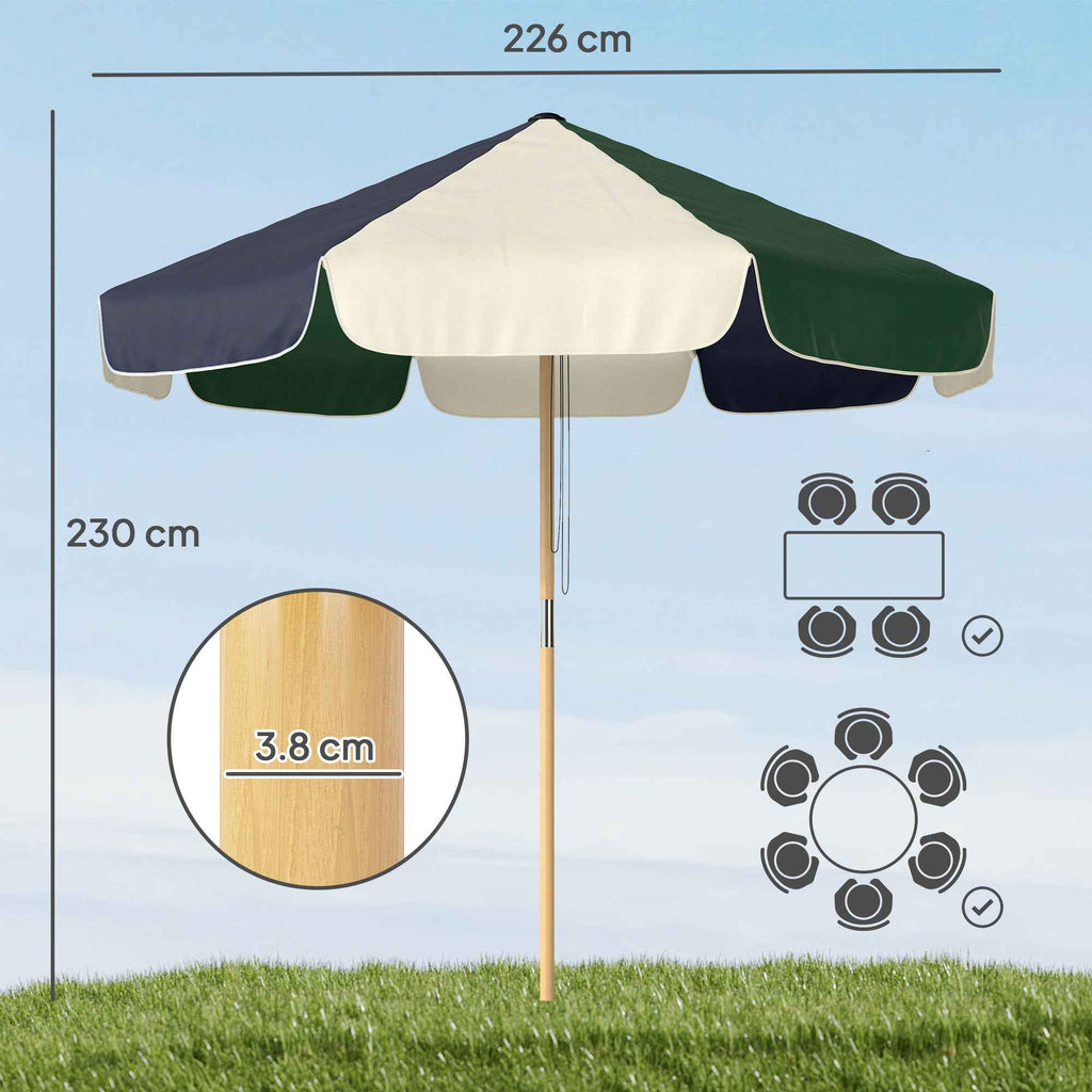 Outsunny Garden Umbrella with Wood Effect Frame, Color Block Canopy with 8 Ribs, UV 30+
