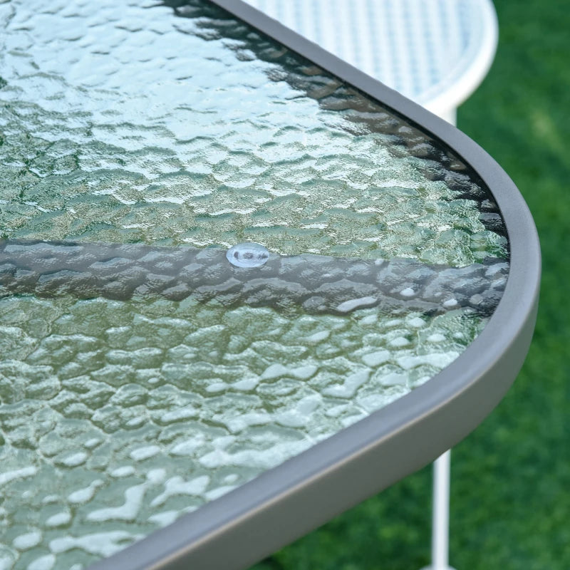 Garden Table with Umbrella Hole, Outdoor Furniture in Metal and Glass 120x80x70cm Grey - Borge' Group Limited