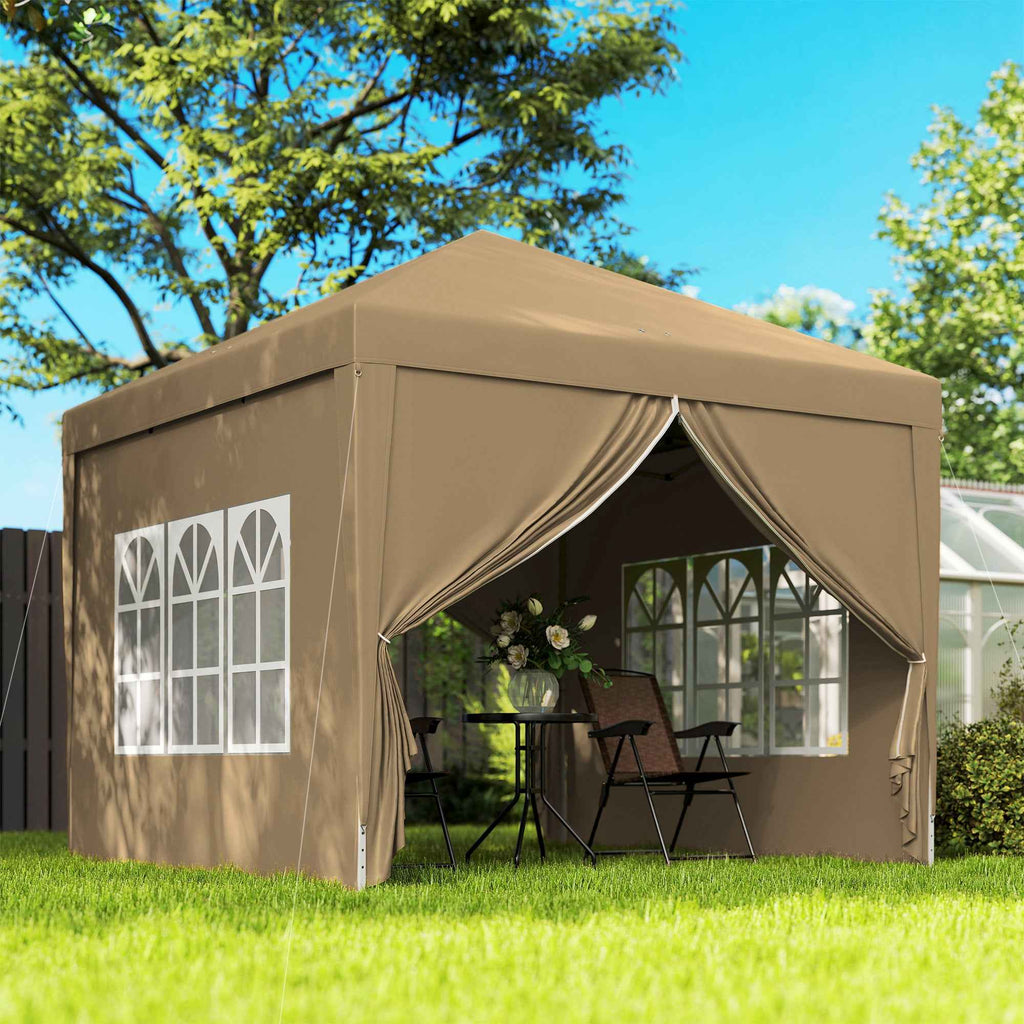 Outsunny 3x3m Folding Outdoor Gazebo with 4 Side Panels, Steel and Oxford Fabric, Khaki