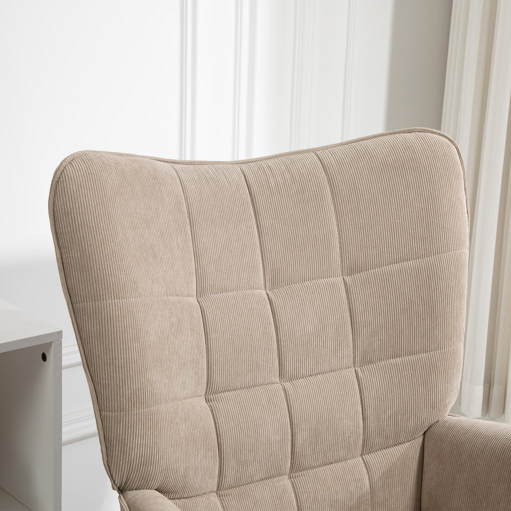 Contemporary Velvet Fabric Armchair with Footstool, 72x80x101 cm, Light Brown