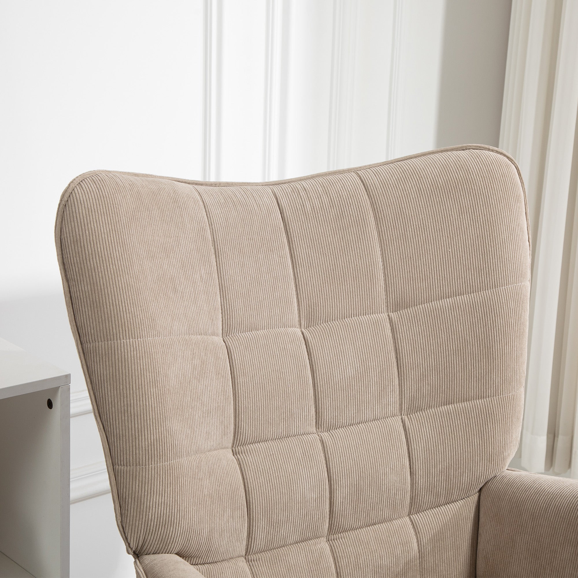 Contemporary Velvet Fabric Armchair with Footstool, 72x80x101 cm, Light Brown