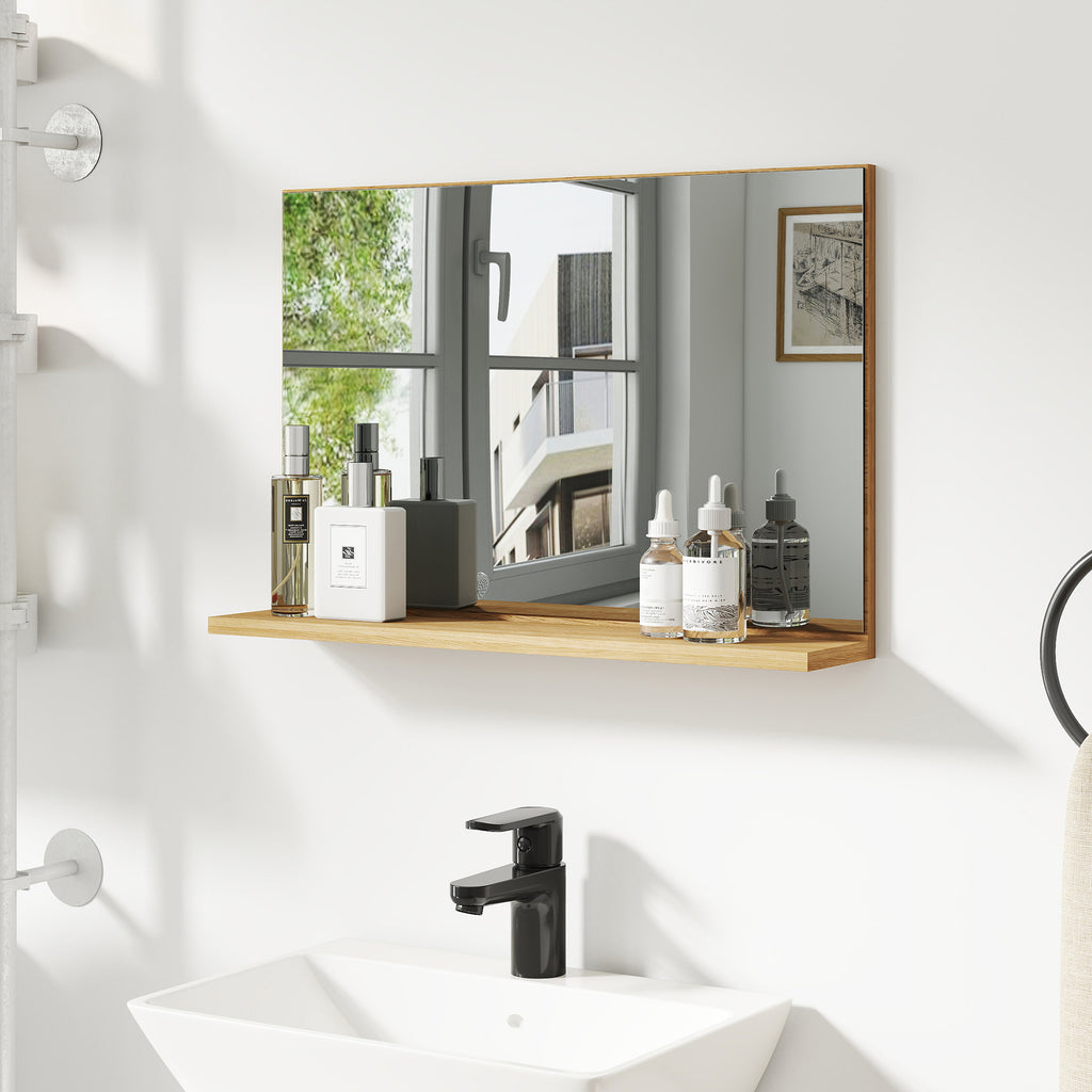 Wall Mounted Bathroom Mirror with Shelf, Modern and Multipurpose Design, 60x12x40 cm, Wood