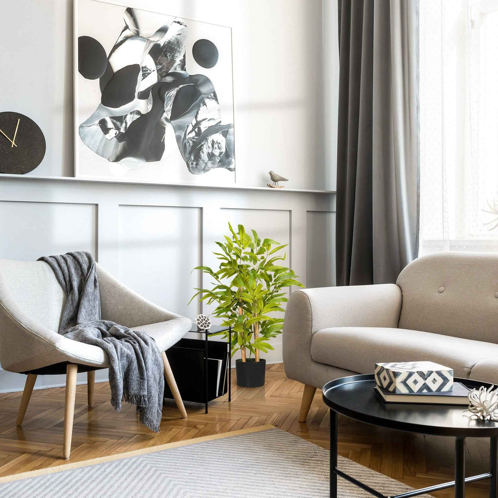 HOMCOM 60cm High Artificial Bamboo Plant in Green Polyester and PP with Cement Pot Ø15x12.5cm