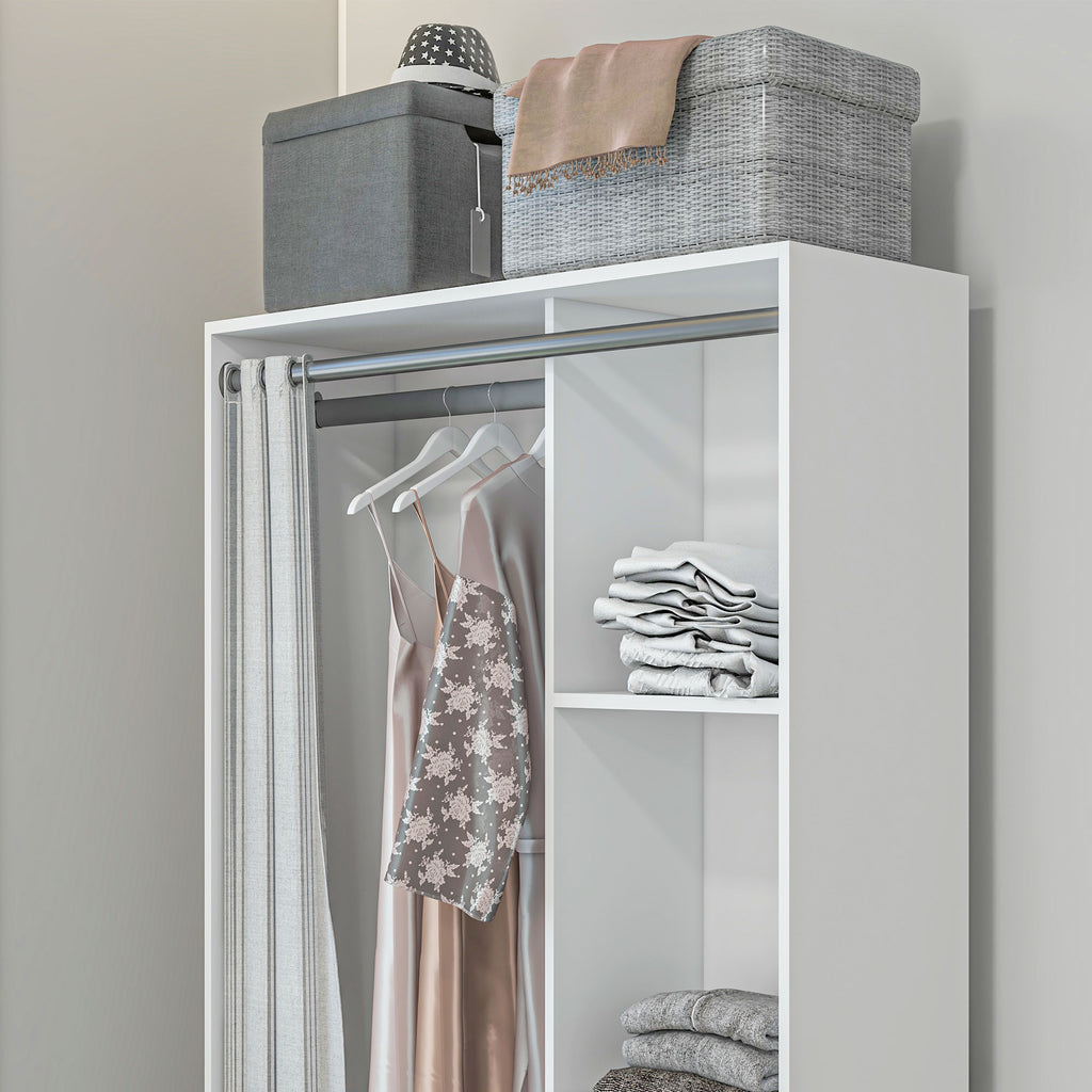 Wardrobe with Hanging Rail, 3 Fabric Drawers and 3 Shelves, 105x48x160 cm, White and Grey