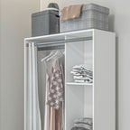 Wardrobe with Hanging Rail, 3 Fabric Drawers and 3 Shelves, 105x48x160 cm, White and Grey