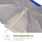 Tilting Beach Umbrella with Reflective Lining, in Steel and Polyester, Ø1.7x2.05 m, Blue