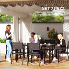 Outdoor Set with Rectangular Dining Table and 6 Stackable Chairs with Armrests, Brown