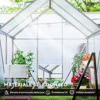 Outsunny Polycarbonate and Aluminum Greenhouse with Hinged Door and Roof Window, 192.5x131x200 cm, Silver