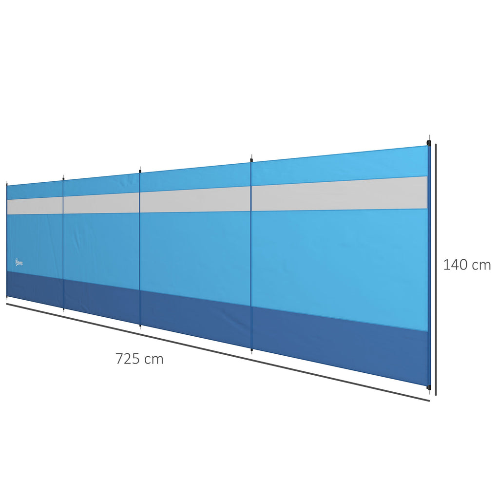 Folding Beach Screen Privacy Screen in Polyester with Steel Bars, 725x140 cm, Light Blue