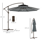 2.7x2.7m Cantilever Umbrella with 2-Tier Adjustable Canopy and Cross Base, Grey
