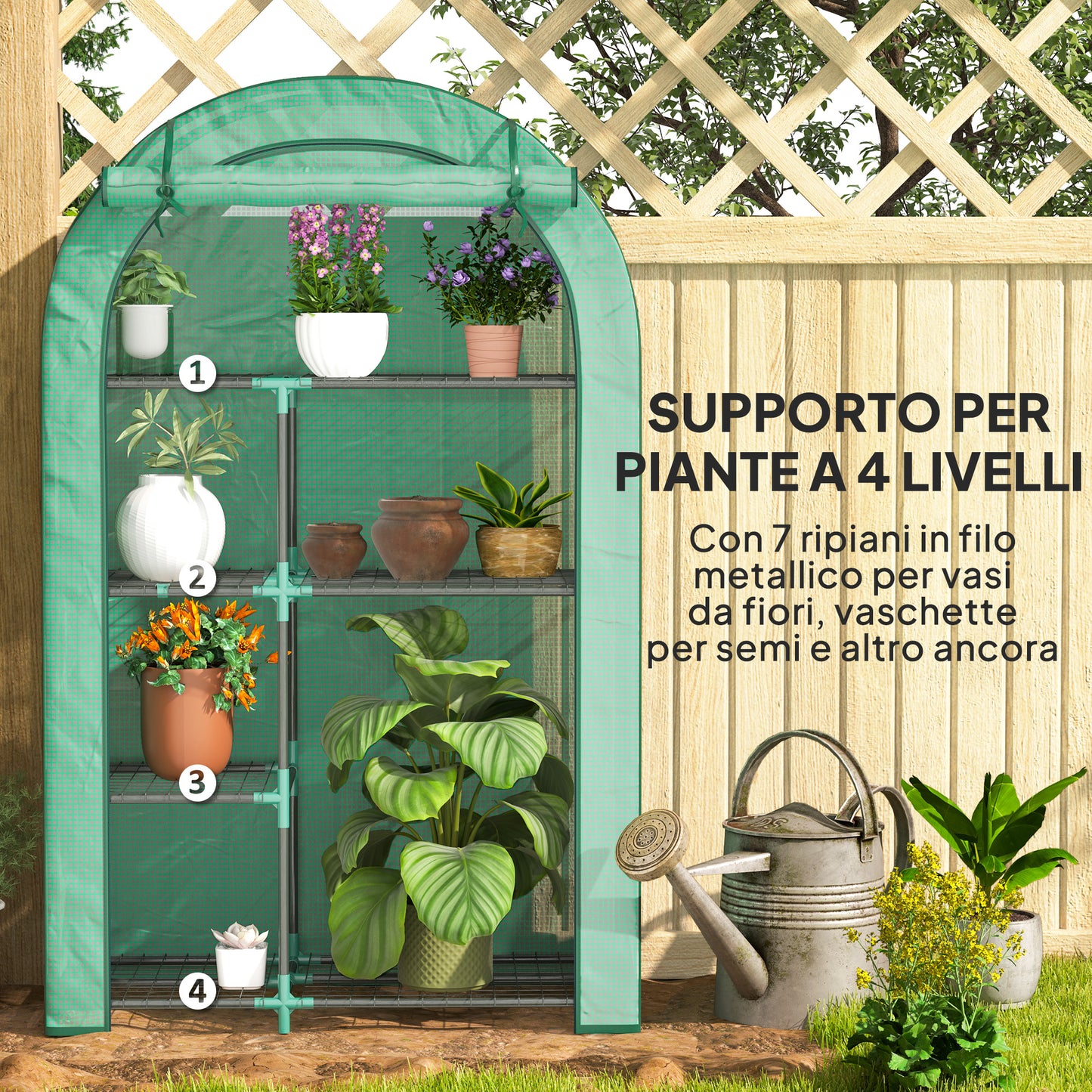 4-Tier Wall Greenhouse with Hinged Door, Steel and PE, 100x45x160 cm, Green