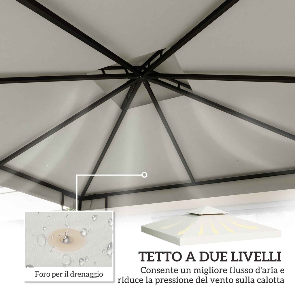 Outsunny Garden Gazebo Cover Replacement Roof Anti-UV Waterproof Polyester 3x3m Cream