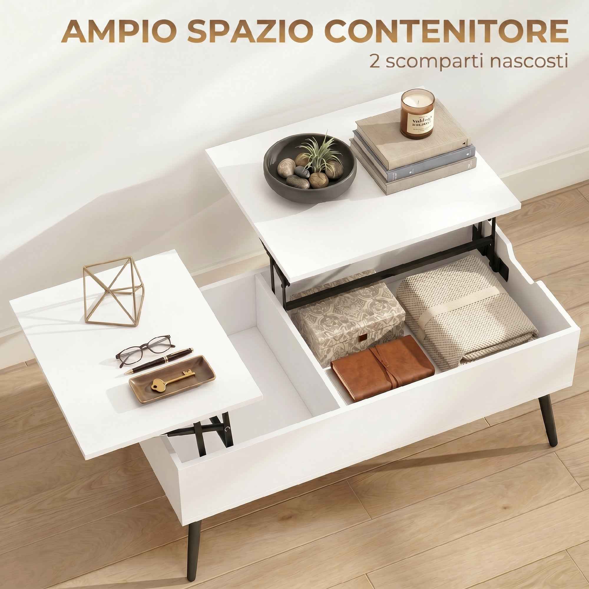 HOMCOM Lift-Up Coffee Table with Double Top and Hidden Storage, White for Living Room
