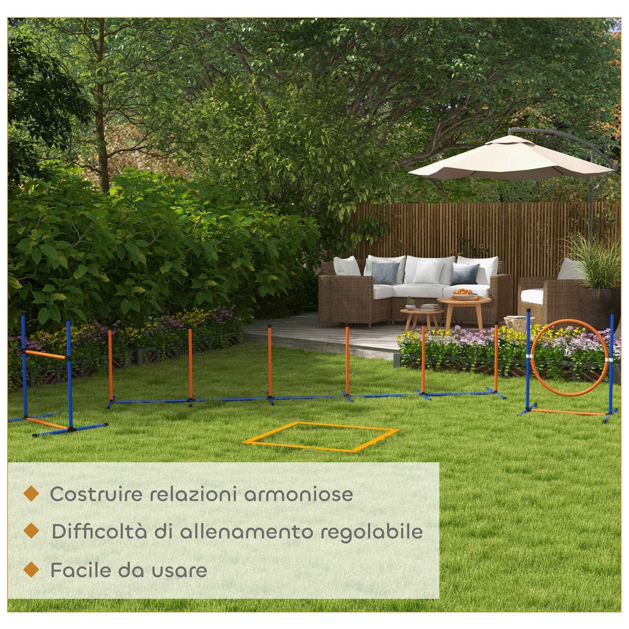 PawHut Dog Agility Set with Ring and Jump Bar, Slalom Poles, Whistle, Balls and Bag, Orange