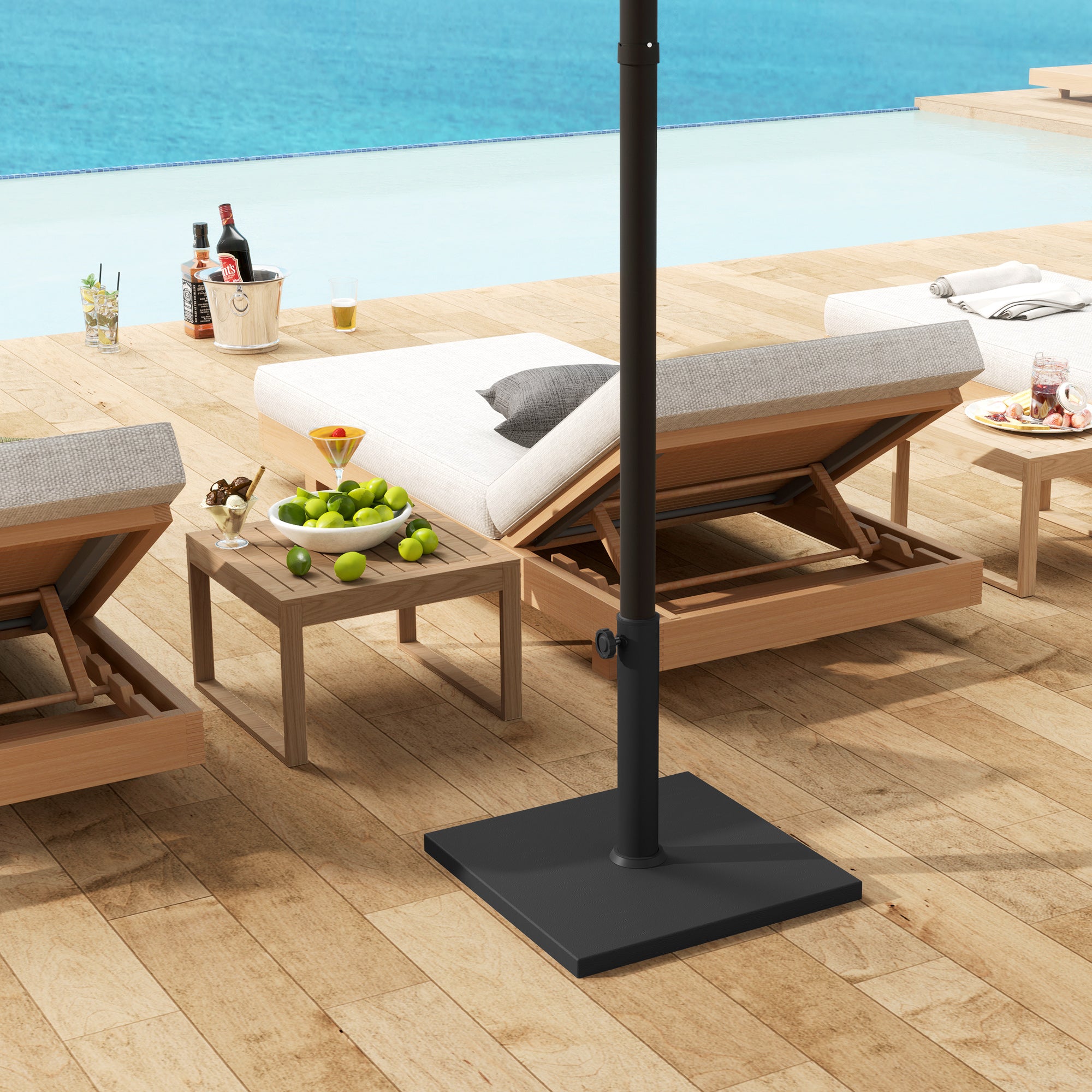 14.5 kg Square Umbrella Base with Crank, in HDPE and Cement, 44x44x30 cm, Black