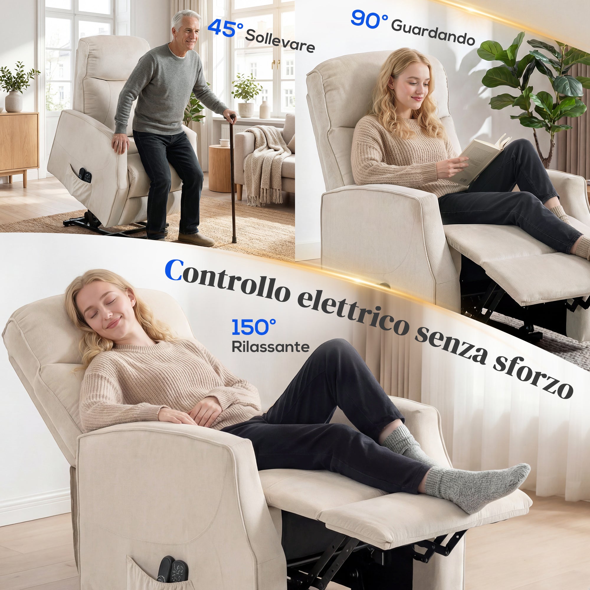 Electric Lift Massage Relax Chair, Beige