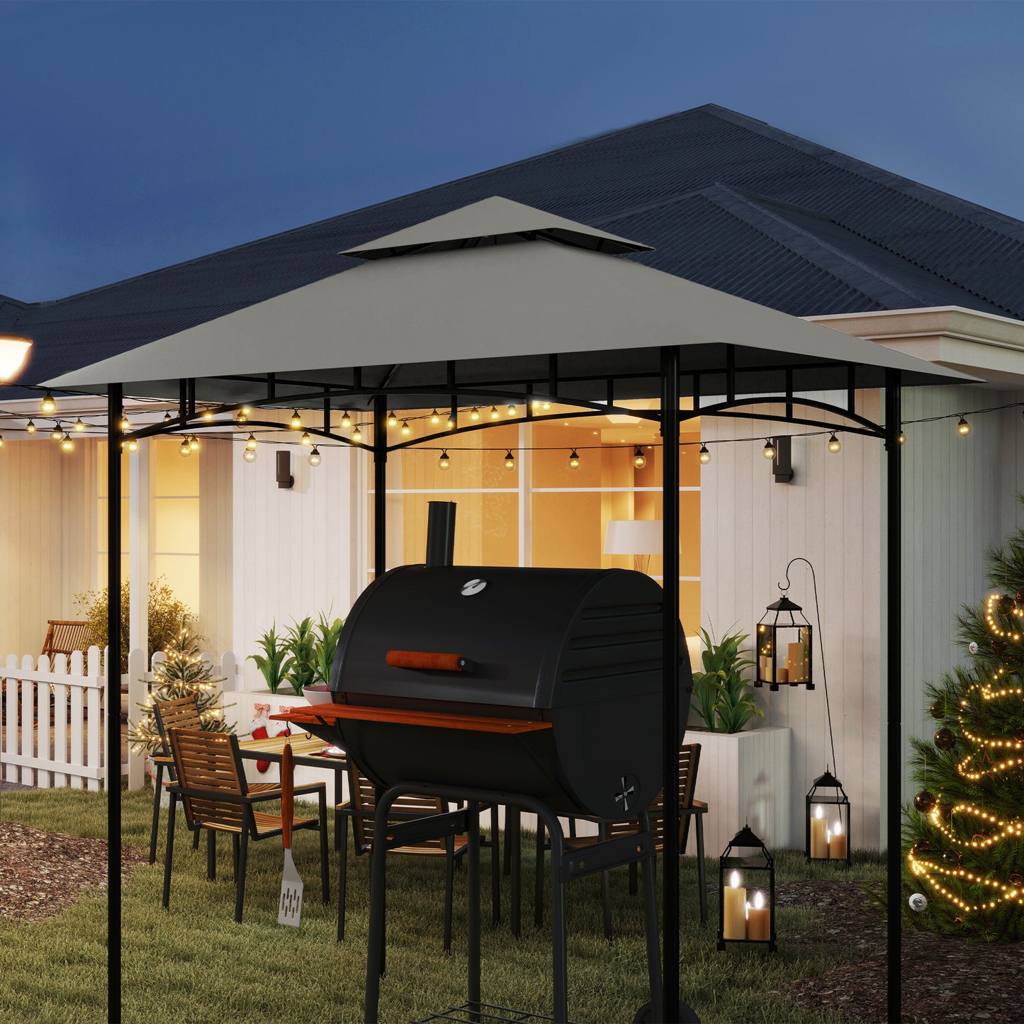 Garden Gazebo Cover for BBQ 1.52x2.44 m 2 Tiers Light Grey Polyester