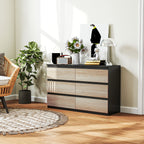 Chest of 6 Drawers for the Bedroom in Wood with Metal Guides, 120x39x75 cm, Black and Wood Color