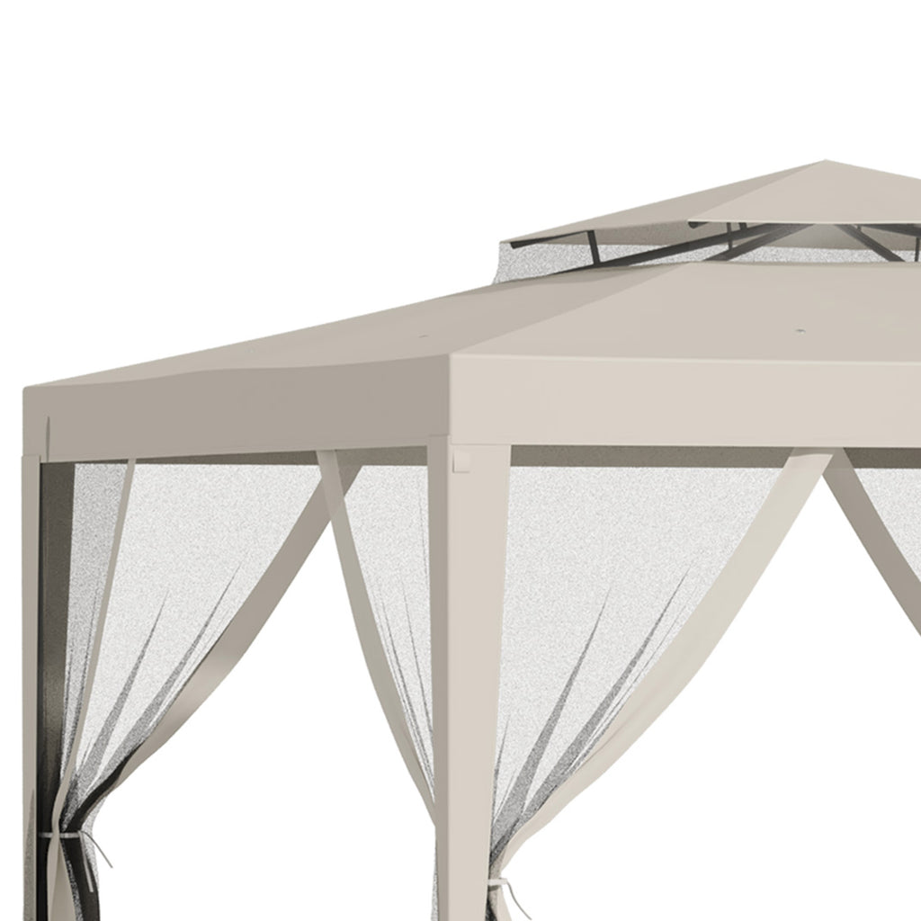 Garden Gazebo 3x3m with Mosquito Net, Double Roof and Metal Frame, Beige - Borgè