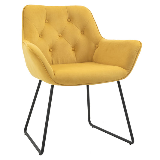 Modern Padded Dining Chairs with Velvet Effect Upholstery and Backrest, Armchair with Sled Base for Home, Living Room and Office, 70x66.5x82cm Yellow